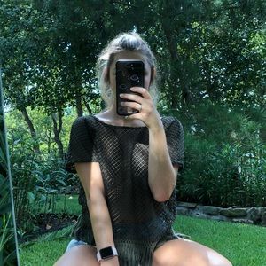 MANGO crochet and fringe top